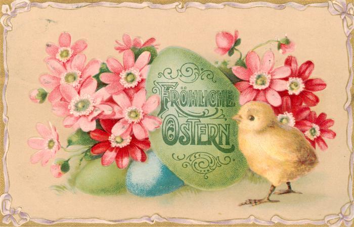 73929236 Ostern Easter Paques Pasqua Kueken Eier Blume Litho