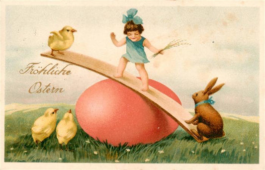 73929244 Ostern Easter Paques Pasqua Kind Hase Kueken litho