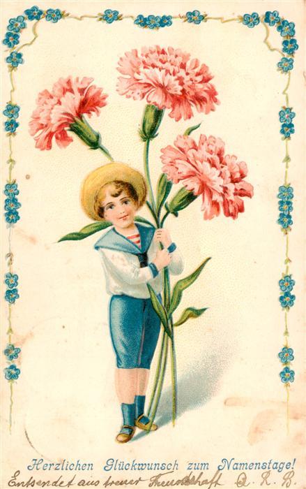 73929670 Namenstag Namenskarte Kind Junge Blume Litho