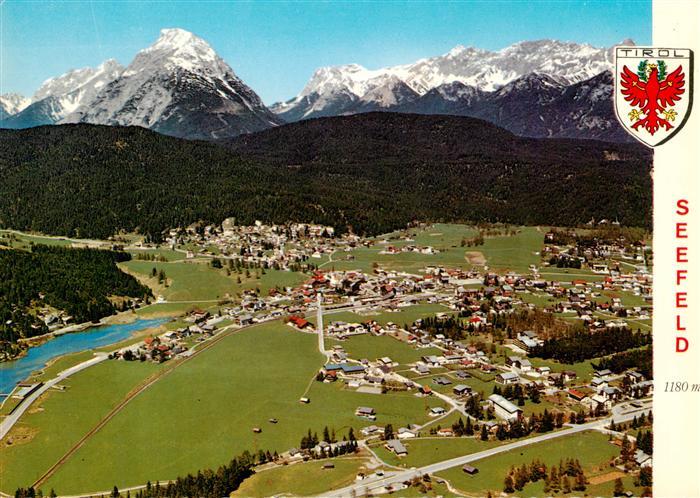 73944200 Seefeld Tirol Fliegeraufnahme mit Badesee Hohe Munde und Zugspitze