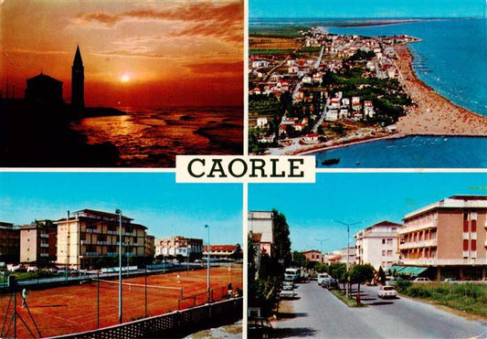 73944223 Caorle Veneto IT Sonnenuntergang Fliegeraufnahme Tennisplatz Strassenpa