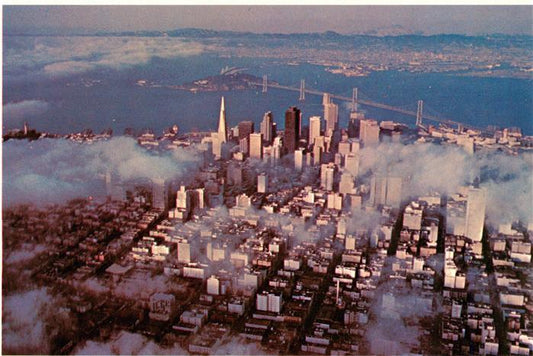 73946742 San Francisco California USA A foggy day aerial view Skyscrapers