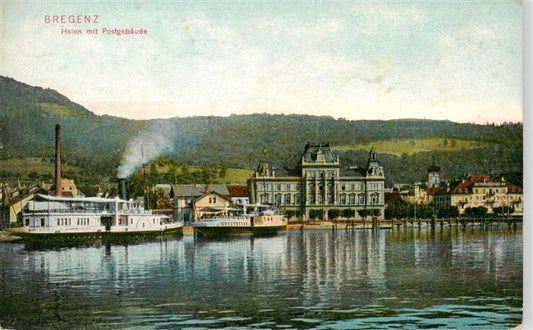 73950019 Bregenz Vorarlberg Bodensee Hafen mit Postgebaeude Dampfer