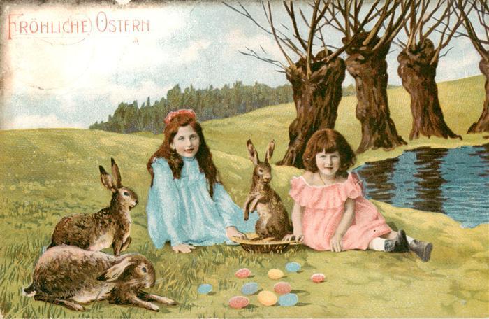 73958328 Ostern Easter Paques Pasqua Kinder Hasen Eier litho