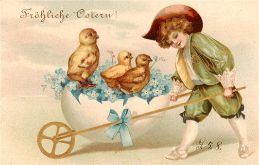 73958350 Ostern Easter Paques Pasqua Kind Kuecken Ei litho