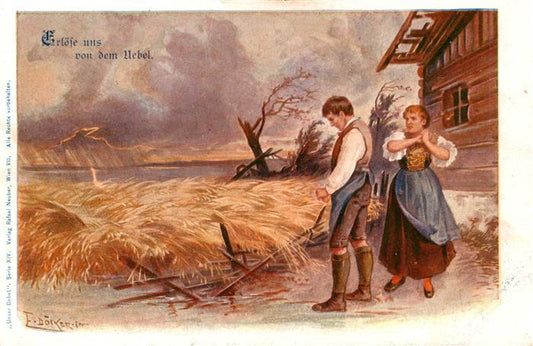 73989693 Doecker E Kuenstlerlitho Unser gebet Erloese uns Feld Mann Frau