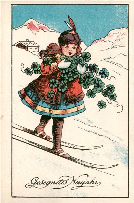 73989714 Neujahr Annee New Year Kind Litho Ski