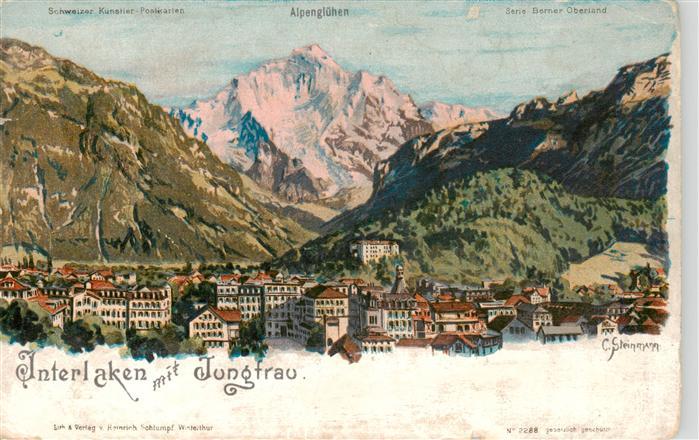 73989723 Steinmann C. Schweiz Kuenstlerlitho Nr. Interlaken Jungfrau